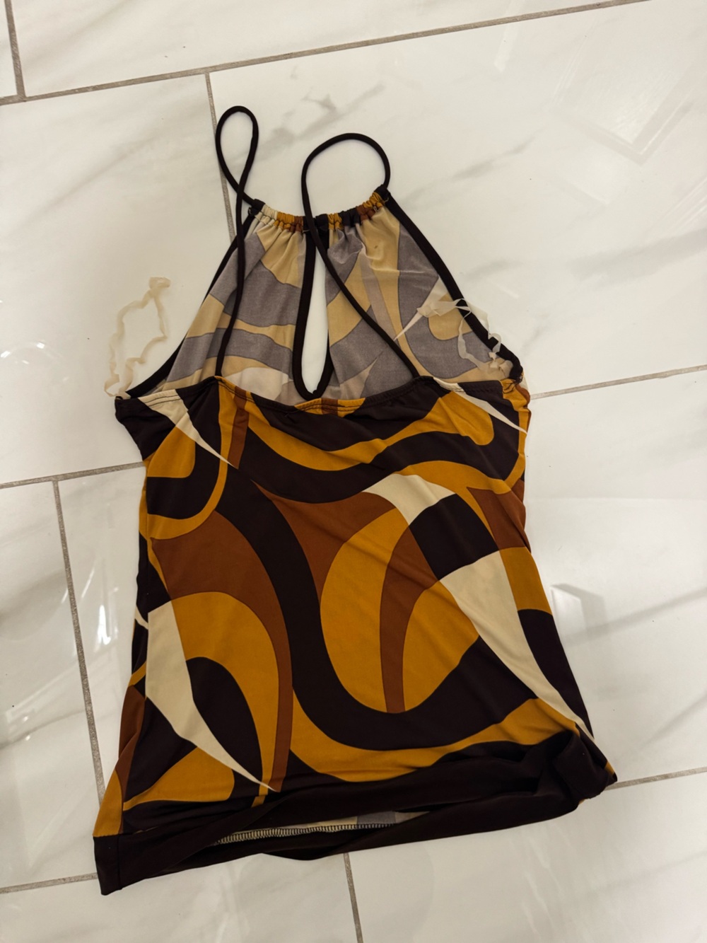 Shasa Collection Printed Halter Top in Mustard, Brown & Cream - Picture 3 of 4